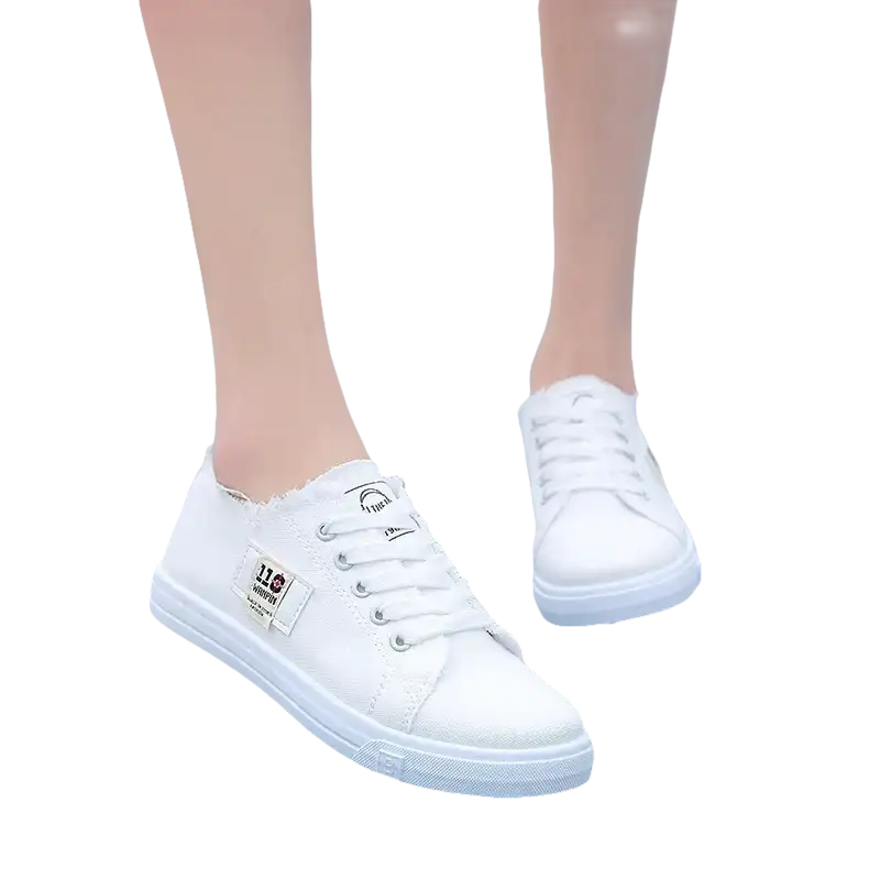 White canvas sneakers.