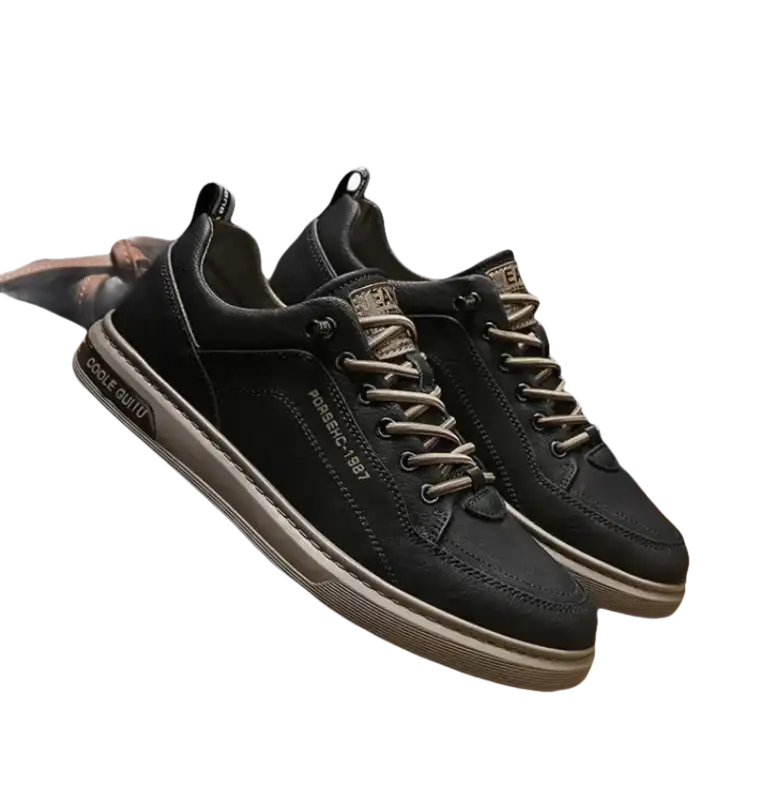 Black leather casual shoes.