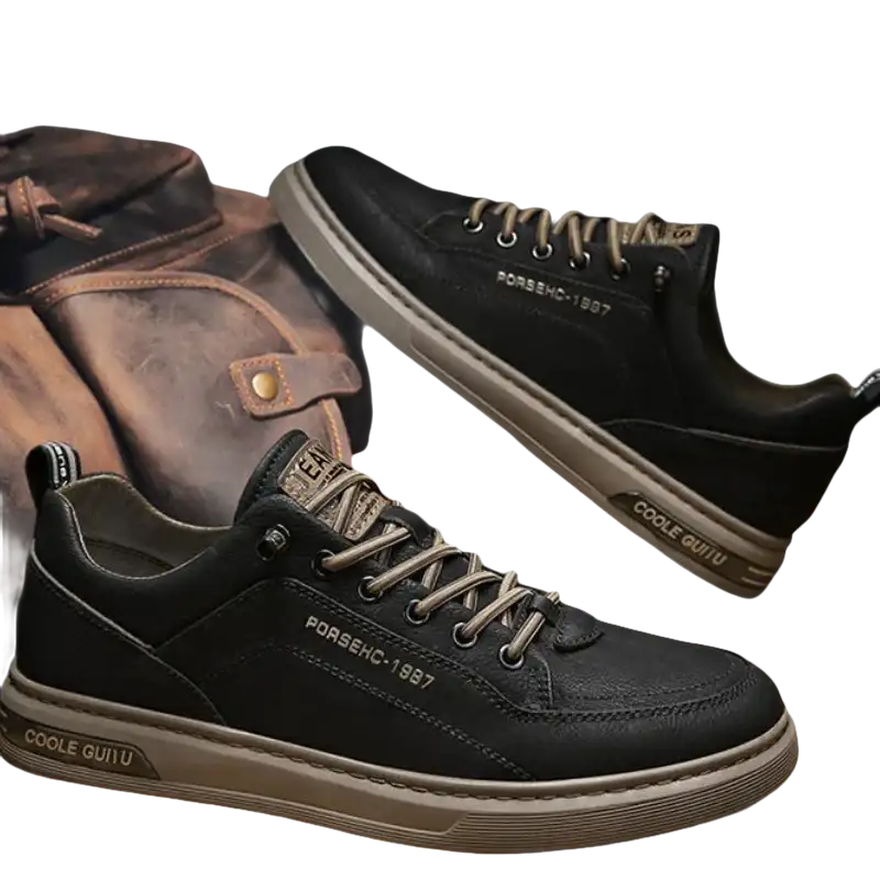 Black leather casual shoes.