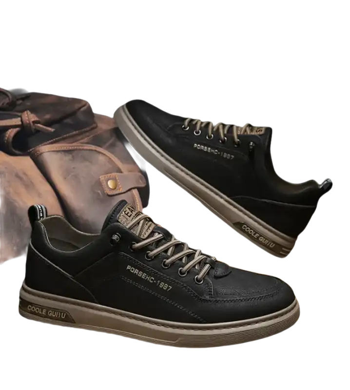 Black leather casual shoes.