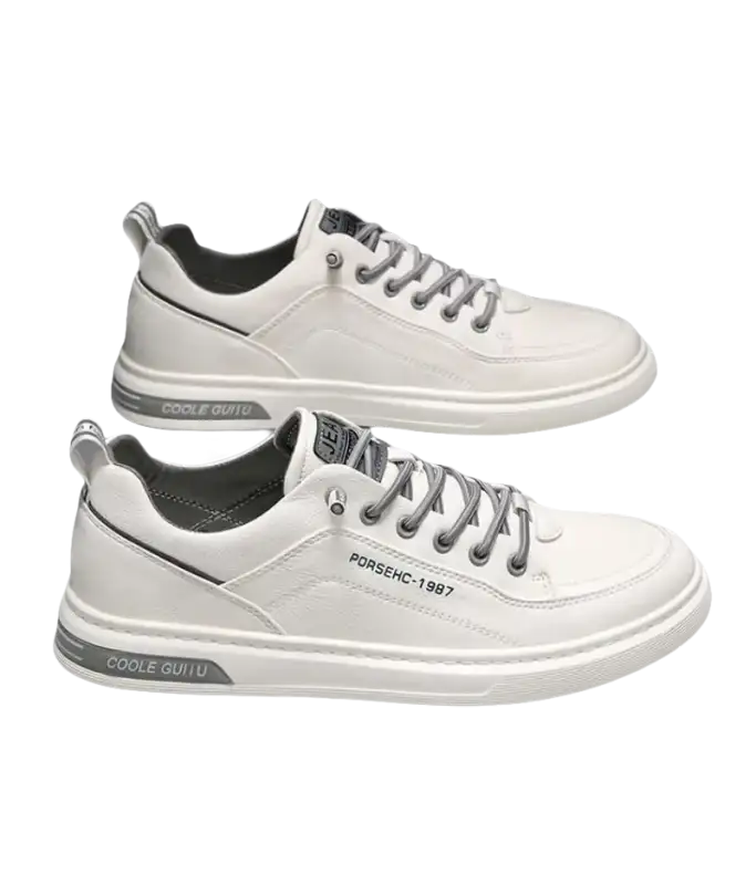 Pair of white casual sneakers.
