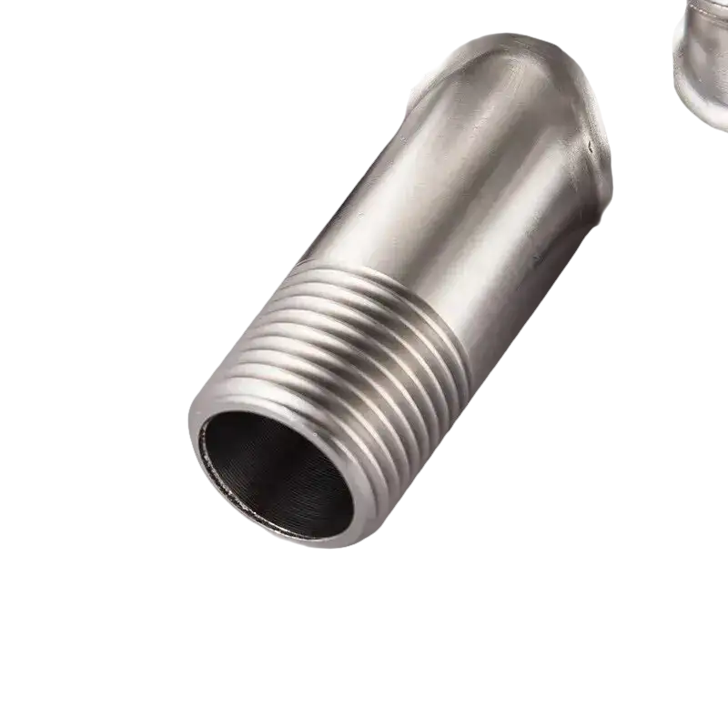 Metal pipe fitting with threaded end.