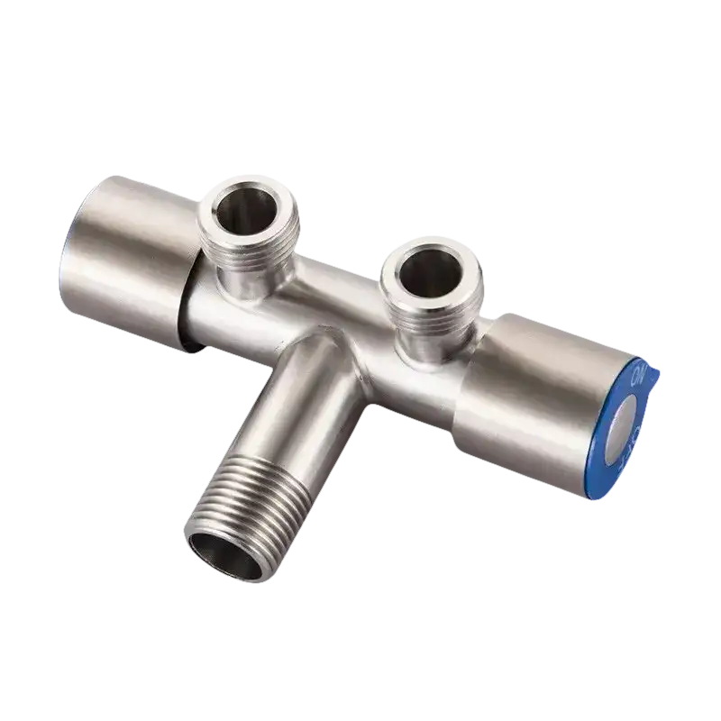 Metal plumbing valve with threaded connections.