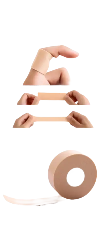 Elastic, skin-toned adhesive tape.