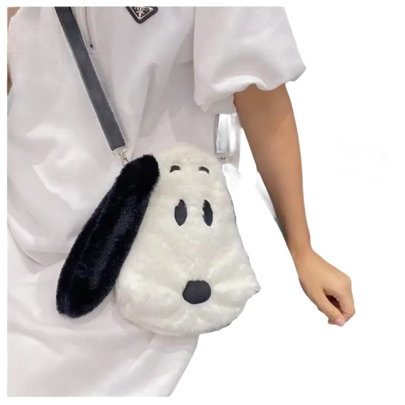 Plush Snoopy crossbody bag.