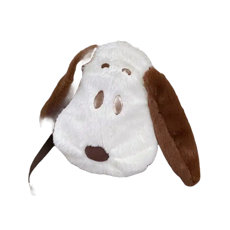 White plush Snoopy purse with brown accents.