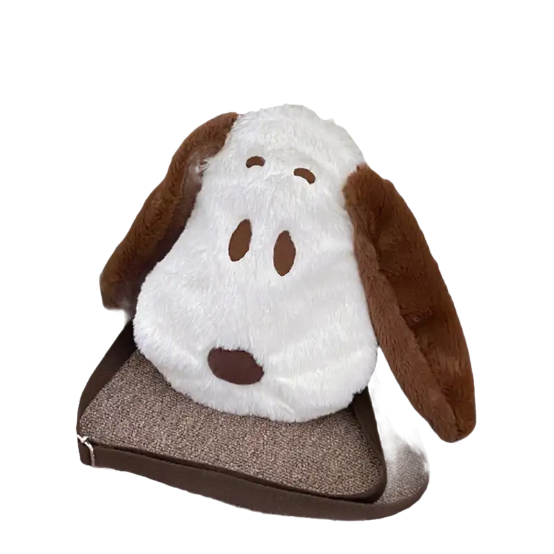 White plush Snoopy-shaped shoulder bag.