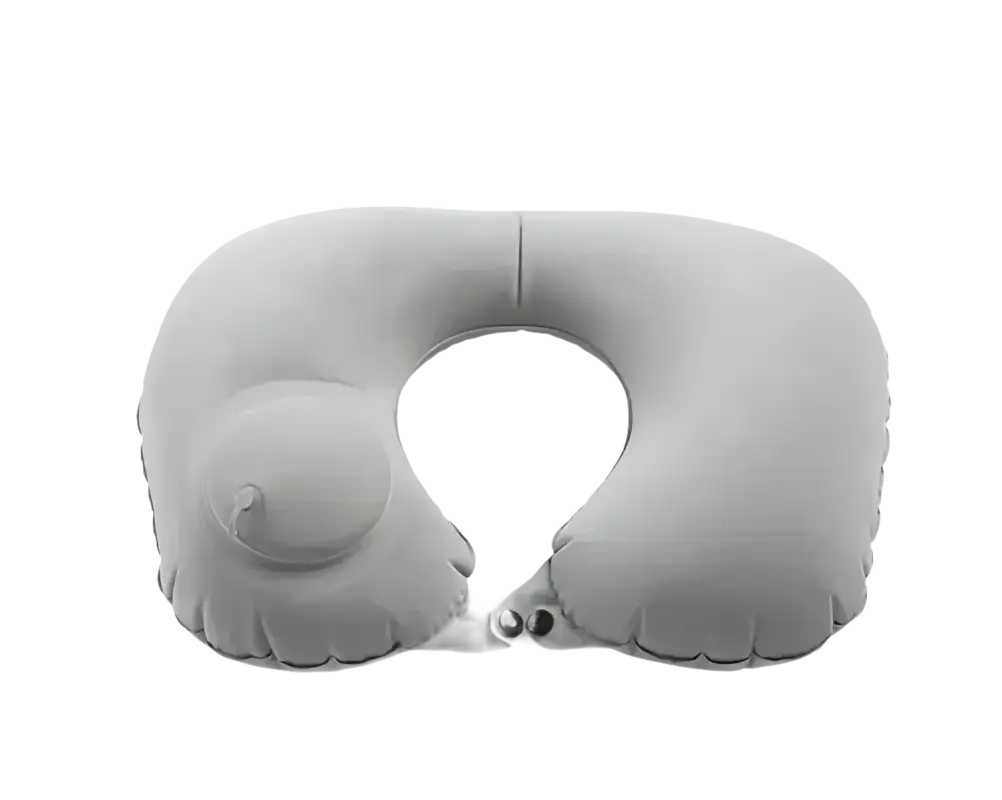 Inflatable gray neck pillow from Airpillo for comfy travels and chill vibes