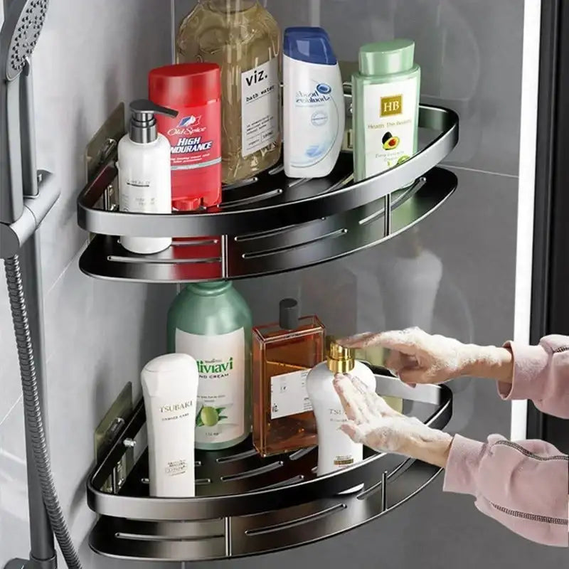 Storage Organizer Shower Shelf Bathroom Shelf Aluminum Alloy Shampoo Rack Makeup Bathroom Accessories No Drill Wall