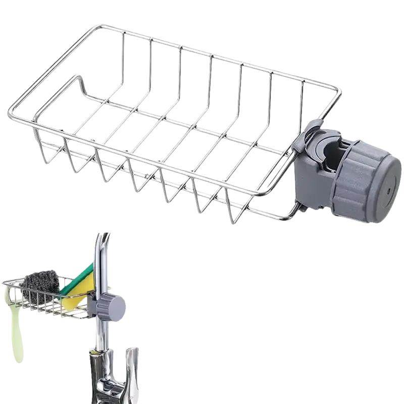 Metal faucet sponge holder.