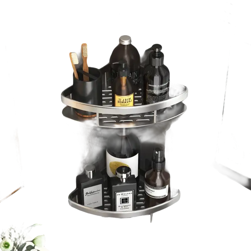 Two-tiered corner shower caddy.