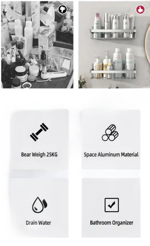 Bathroom organizer features.