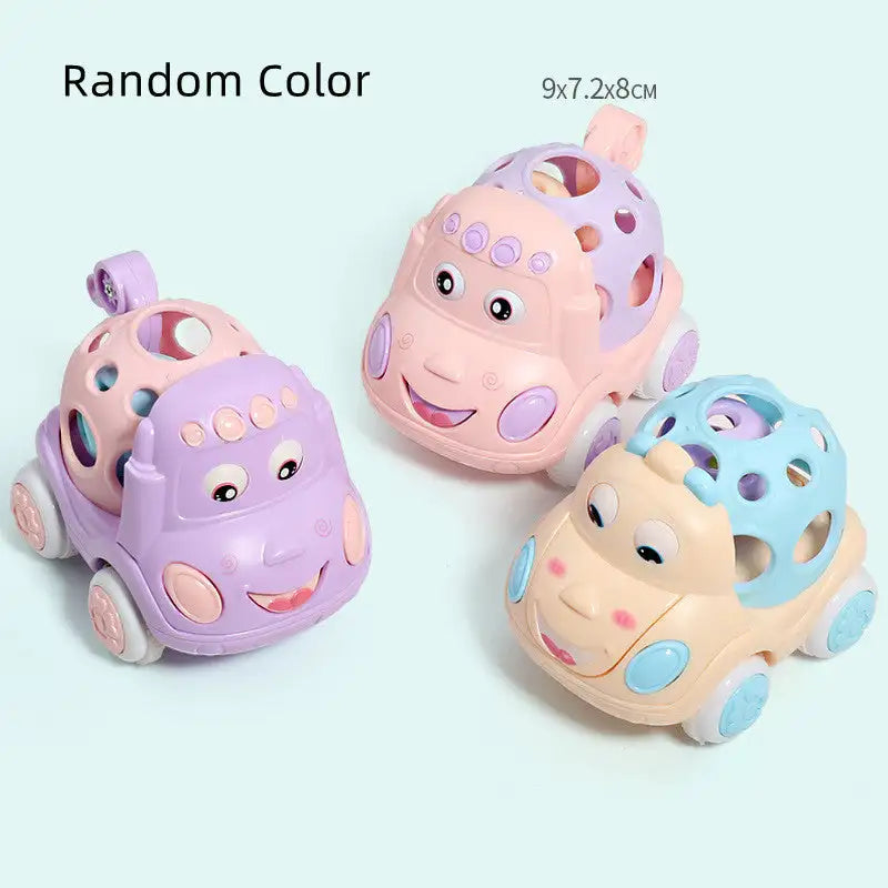 Baby’s Voice Inertial Car With Hand Bell Early Education Educational Toys - Smiling face rattle car 1PC