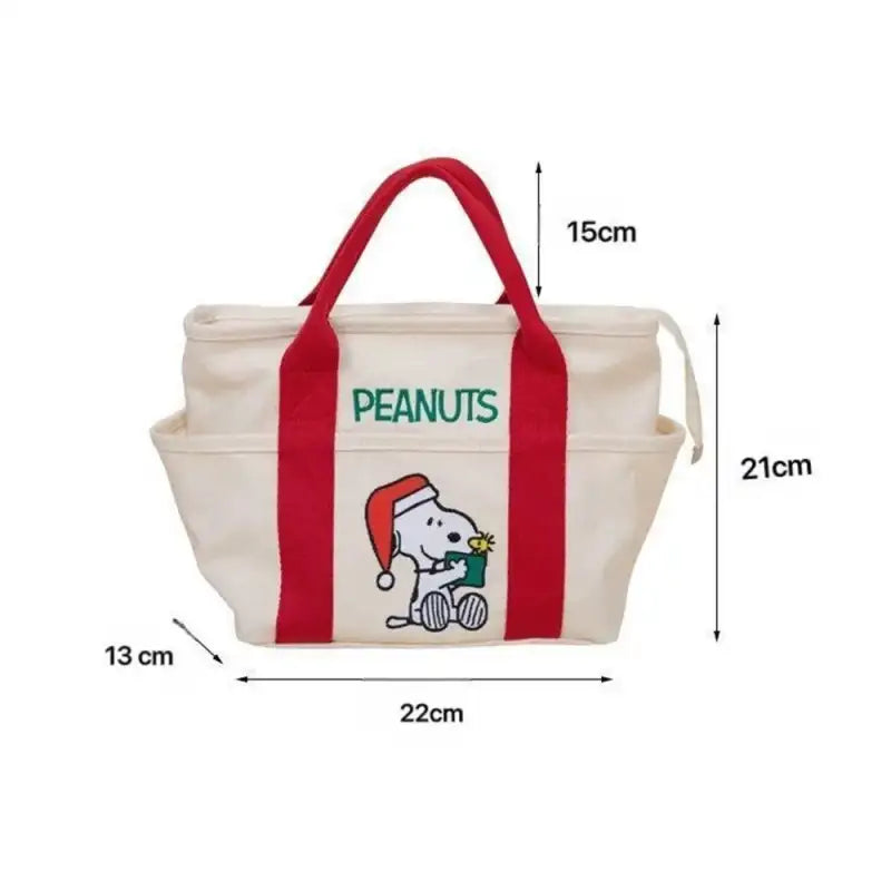 Canvas tote bag with Snoopy design.