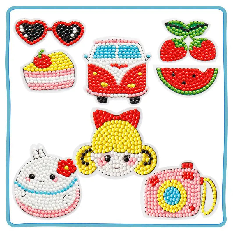 Colorful, beaded summer-themed stickers.
