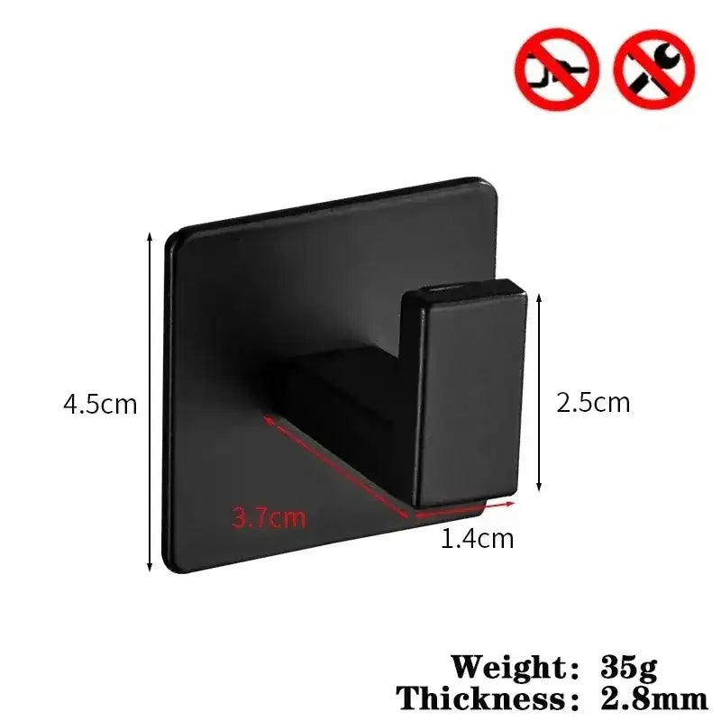 1-4pcs Bathroom Adhesive Wall Black Robe Hooks Towel Hook Coat Holder Keys Clothes Hanger Bathroom Kitchen Hardware