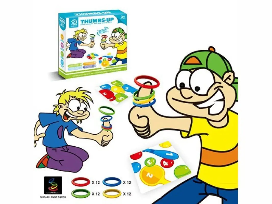 Thumbs-Up game with colorful rings and challenge cards.