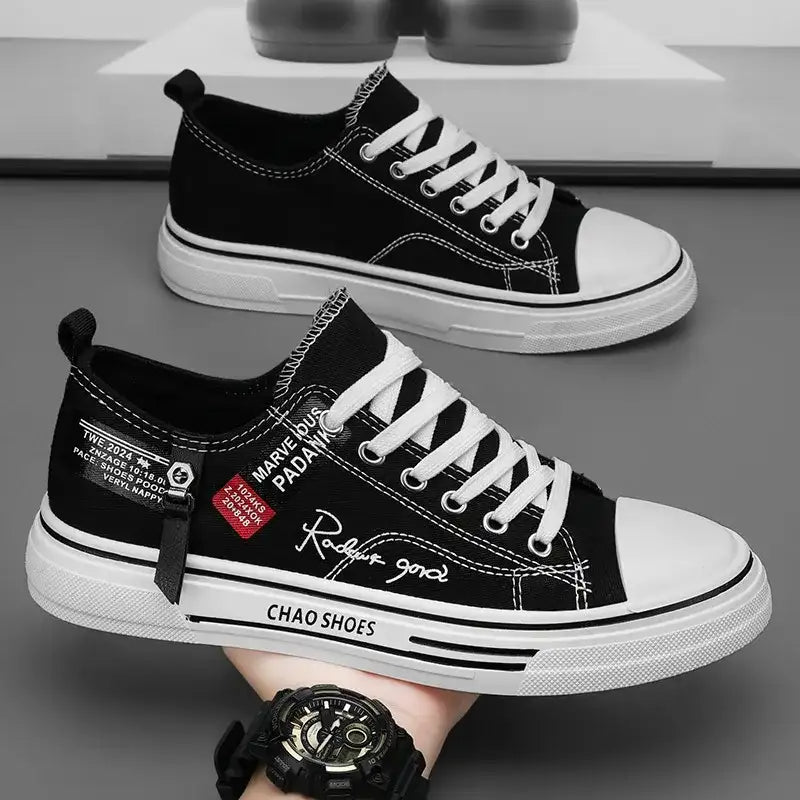 Men’s Canvas Shoe Male Sneakers Breathable Men Sports Black Cloth Shoe Trend Letter Men Low Cut Sneaker Casual Shoes