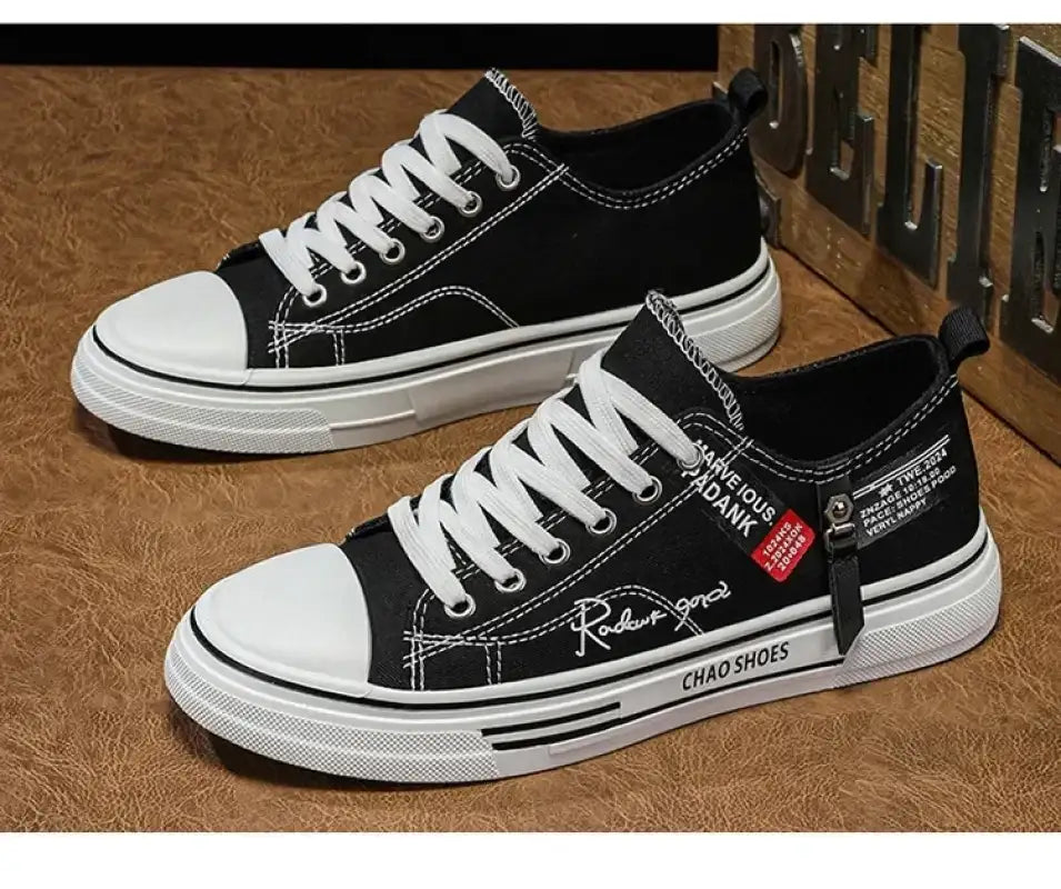Men’s Canvas Shoe Male Sneakers Breathable Men Sports Black Cloth Shoe Trend Letter Men Low Cut Sneaker Casual Shoes