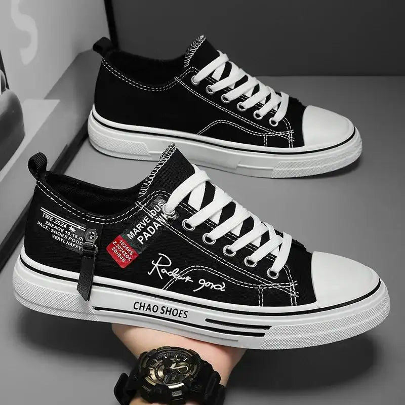 Men’s Canvas Shoe Male Sneakers Breathable Men Sports Black Cloth Shoe Trend Letter Men Low Cut Sneaker Casual Shoes