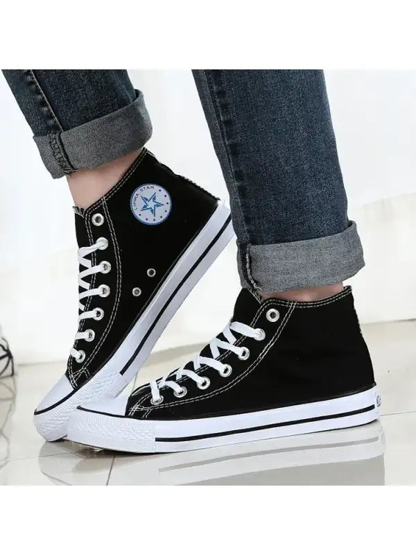 Clearance_1pc Unisex Casual Simple Comfort Breathable Vulcanization Sneakers Lace-Up Canvas Trendy High Top