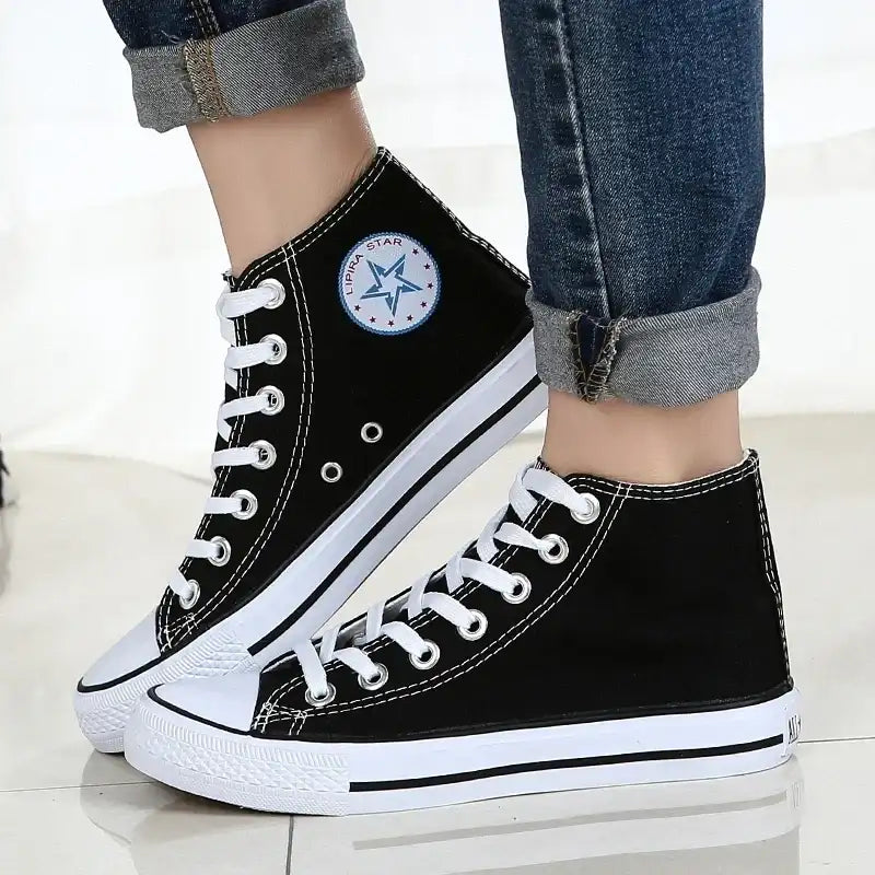 Clearance_1pc Unisex Casual Simple Comfort Breathable Vulcanization Sneakers Lace-Up Canvas Trendy High Top