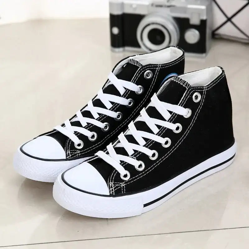 Clearance_1pc Unisex Casual Simple Comfort Breathable Vulcanization Sneakers Lace-Up Canvas Trendy High Top