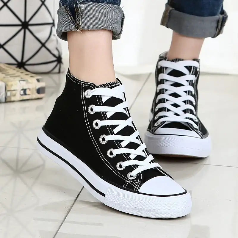 Clearance_1pc Unisex Casual Simple Comfort Breathable Vulcanization Sneakers Lace-Up Canvas Trendy High Top