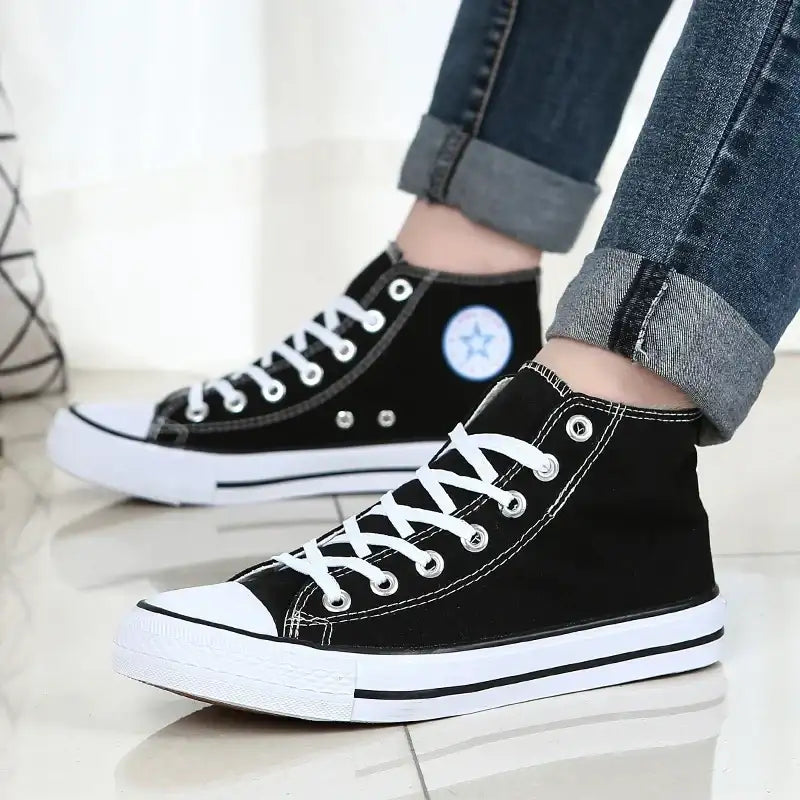 Clearance_1pc Unisex Casual Simple Comfort Breathable Vulcanization Sneakers Lace-Up Canvas Trendy High Top