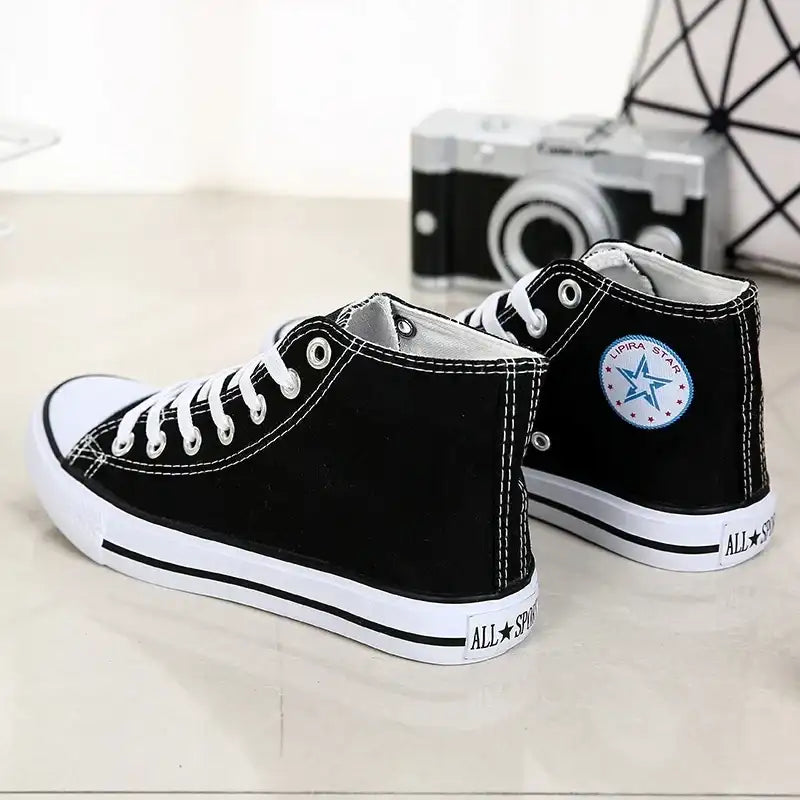 Clearance_1pc Unisex Casual Simple Comfort Breathable Vulcanization Sneakers Lace-Up Canvas Trendy High Top