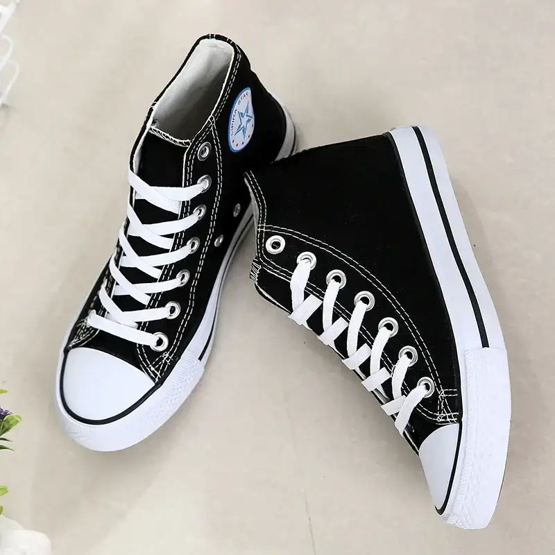 Clearance_1pc Unisex Casual Simple Comfort Breathable Vulcanization Sneakers Lace-Up Canvas Trendy High Top