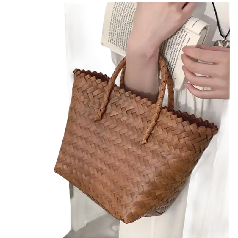 Woven brown tote bag.