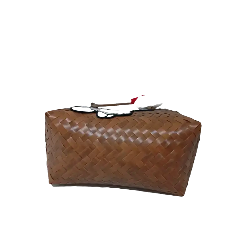 Woven brown rectangular basket.
