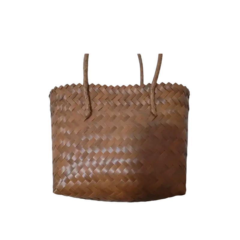 Brown woven tote bag.