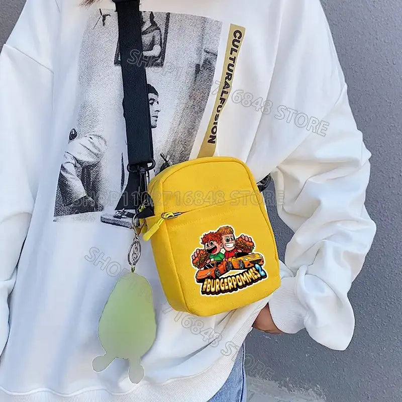 Yellow cartoon-themed crossbody bag.