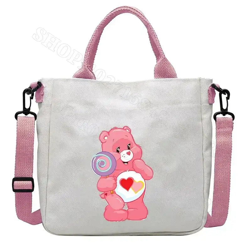 Pink Care Bear tote bag.