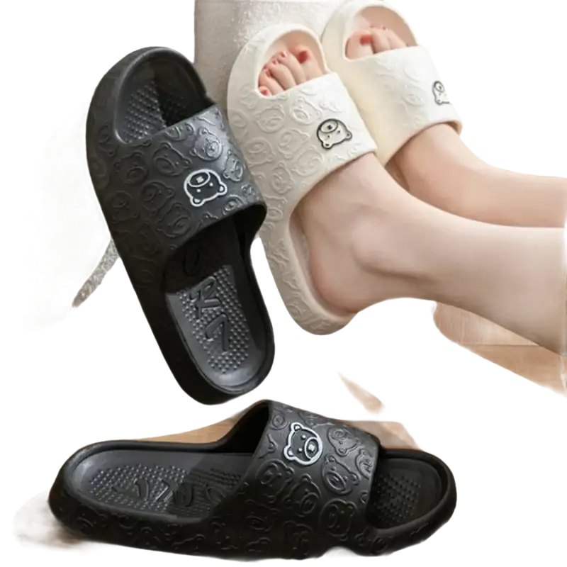 Cartoon-themed slide sandals.