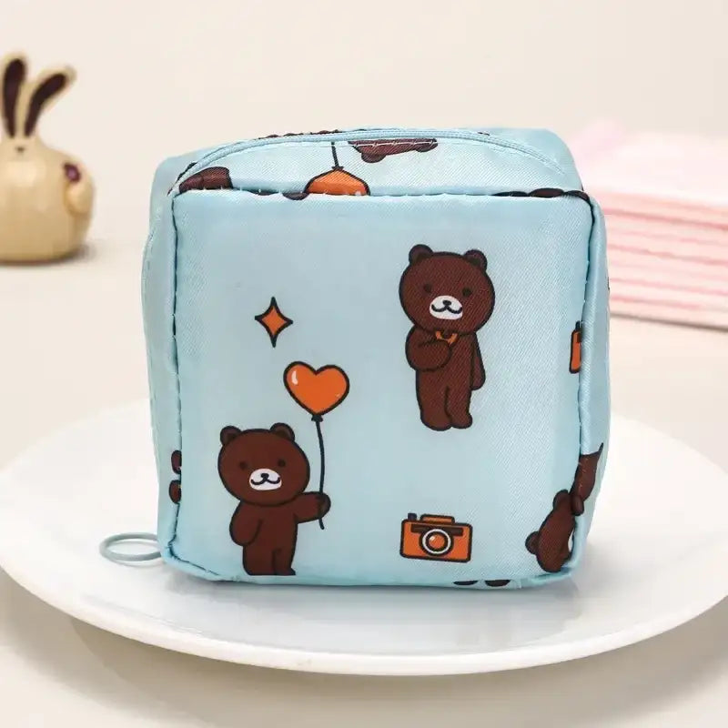 Women Sanitary Napkin Tampon Storage Bag Portable Waterproof Organizer Pouch Cartoon Pattern Sanitary Napkin Bag
