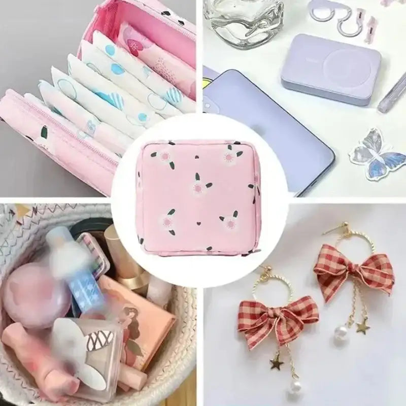 Women Sanitary Napkin Tampon Storage Bag Portable Waterproof Organizer Pouch Cartoon Pattern Sanitary Napkin Bag