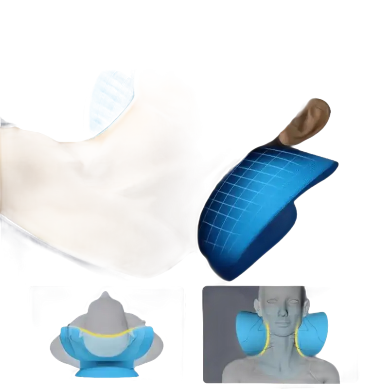 Blue cervical spine support.