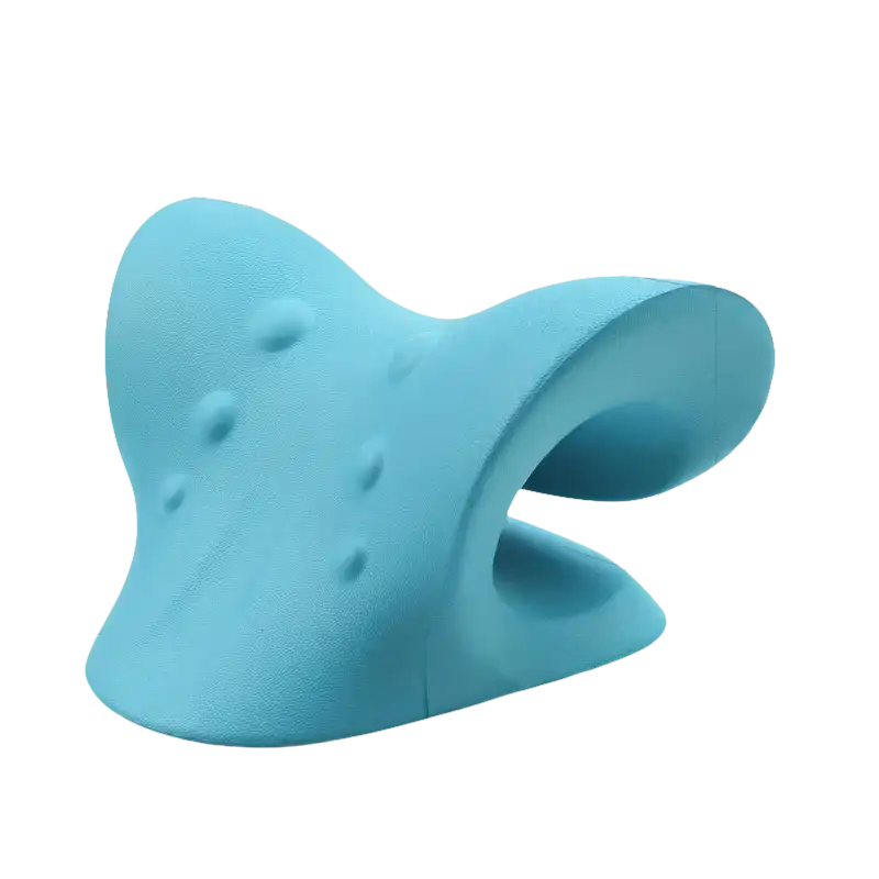 Blue neck stretcher with dimensions.
