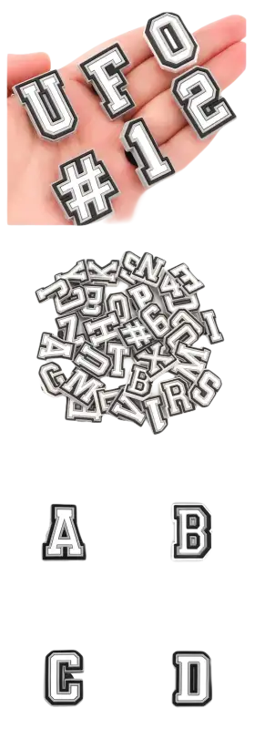 Black and white letter charms.