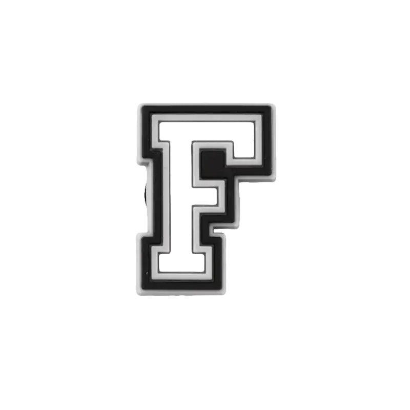 Black and white letter F charm.