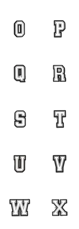 Varsity-style alphabet letters.