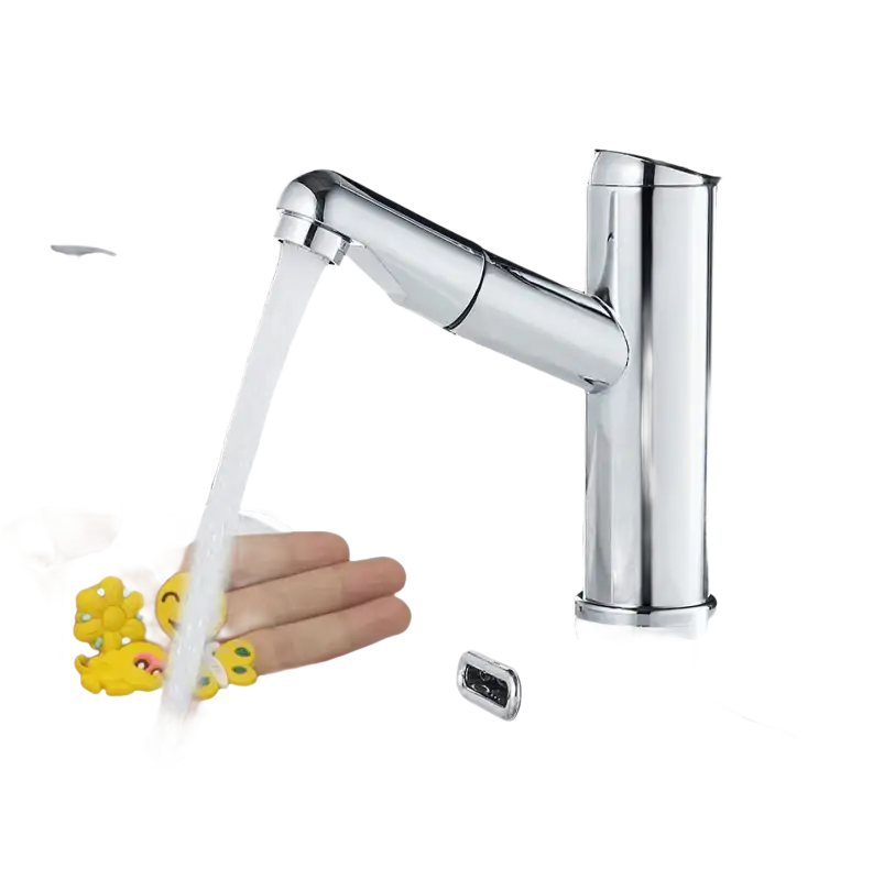 Chrome bathroom faucet.