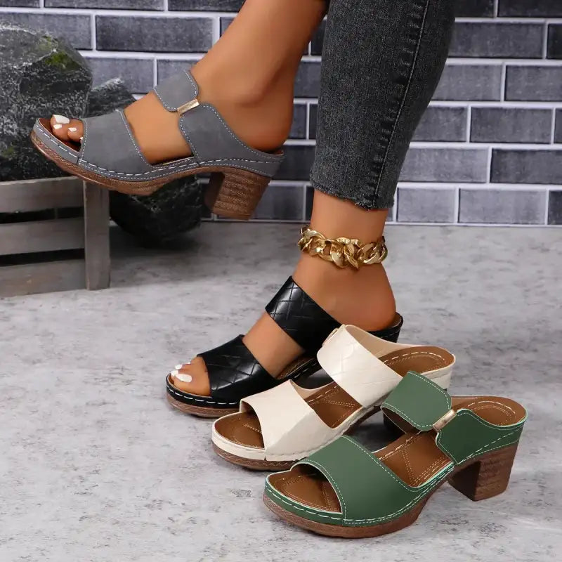 Women Summer Lightweight Hollow Sandals High Heels New Dress Chunky Open Toe Slippers Female 2024 Casual Slingback