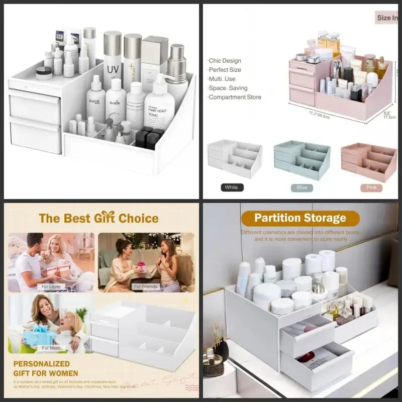 White New Drawer Makeup Storage Box Dormitory Finishing Plastic Shelf Cosmetics Skin Care Dressing Table Desktop