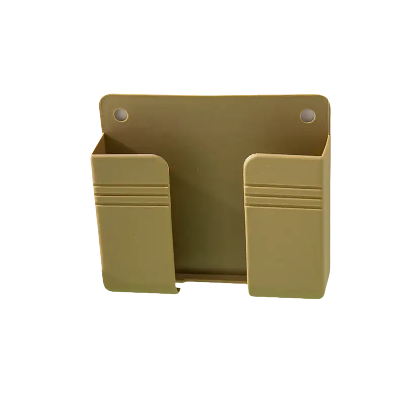Beige plastic wall mount phone holder from Phoneplugbox Wall Mount Wizard, punch free wall mount