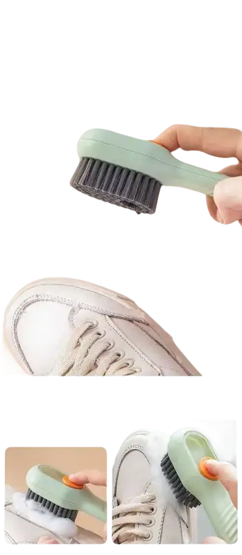 Shoe cleaning brush with liquid dispenser.