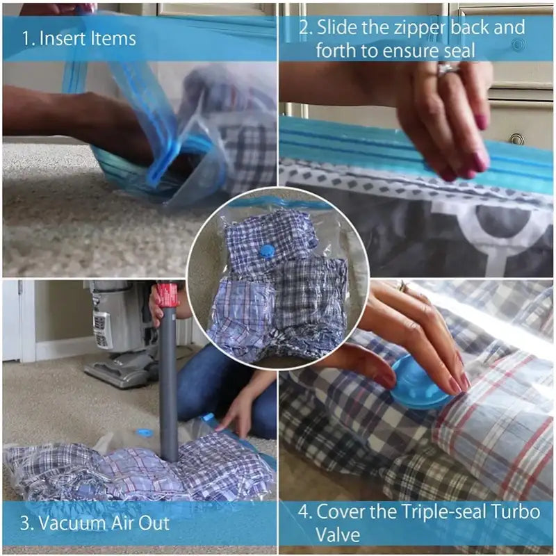 1PC Transparent Border Vacuum Bag For Clothes Storage Bag Home Organizer Compressed Seal Travel Saving Bag